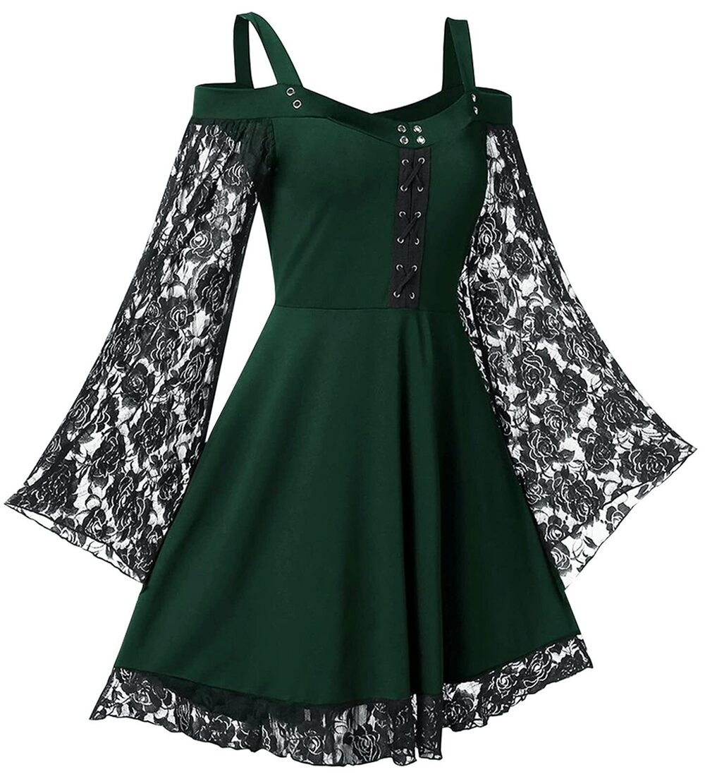 8921 Steampunk Dress Vintage Halloween Dress Off Shoulder Lace Up Princess